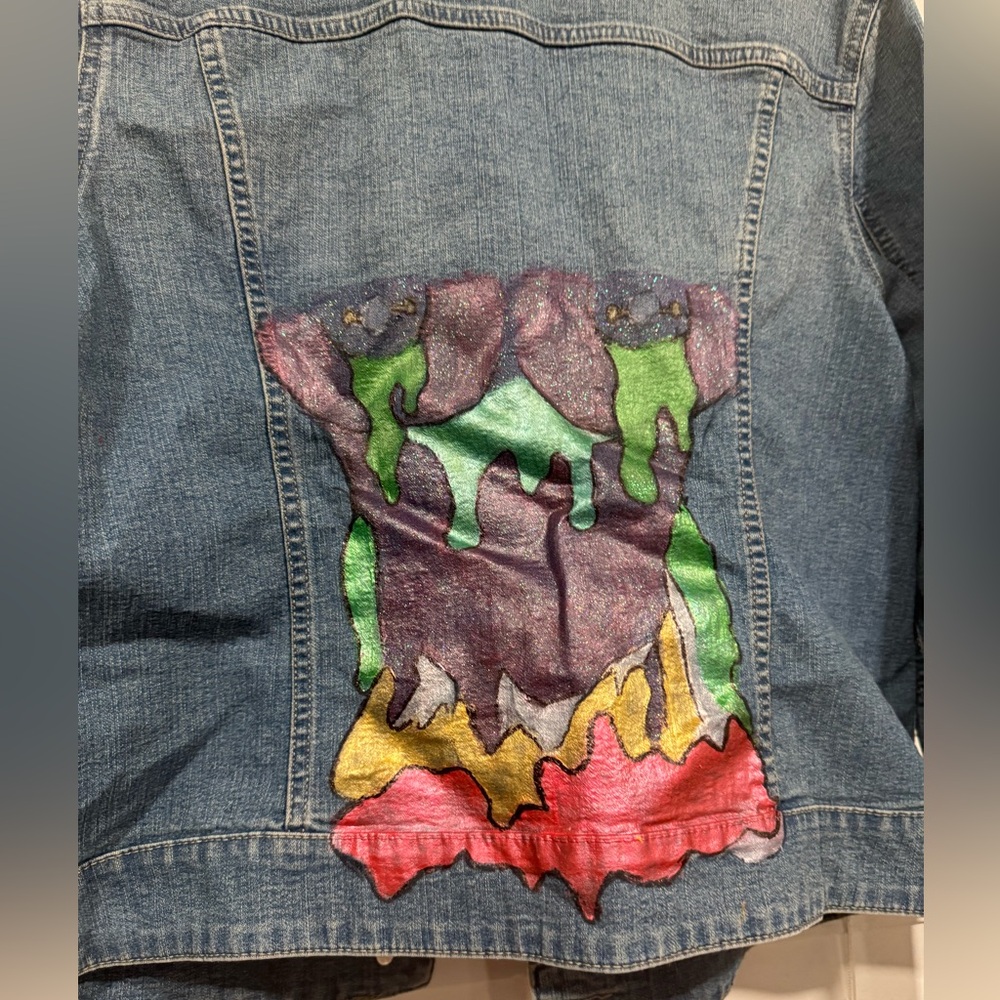 Denim Jacket with Colorful Abstract Design - Picture 9 of 9